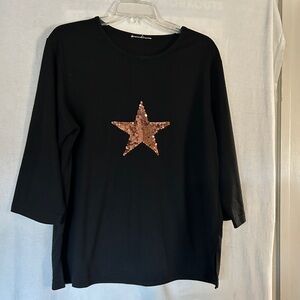Belle by Kim Gravel Black Top with Copper Sequin Star